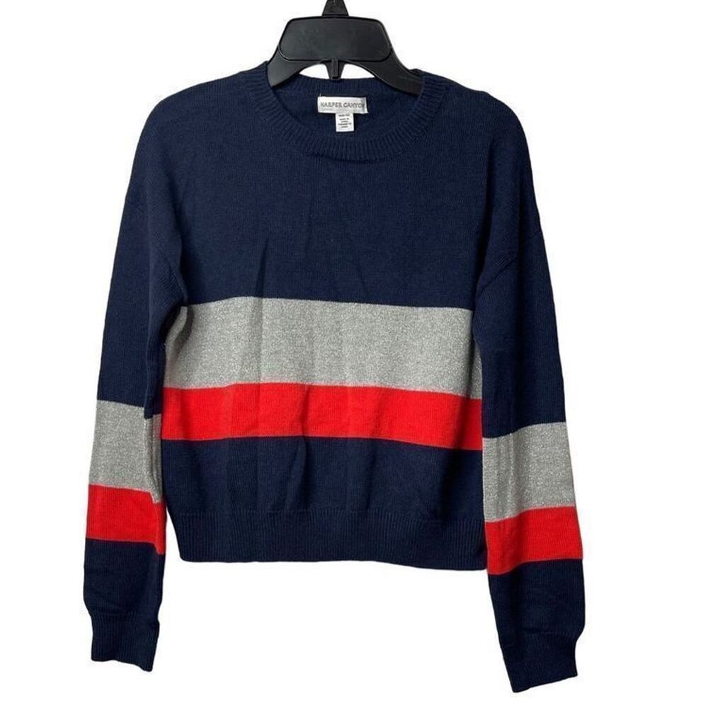 Harper Canyon Sparkle Striped Crewneck Sweater Size Medium 8/10